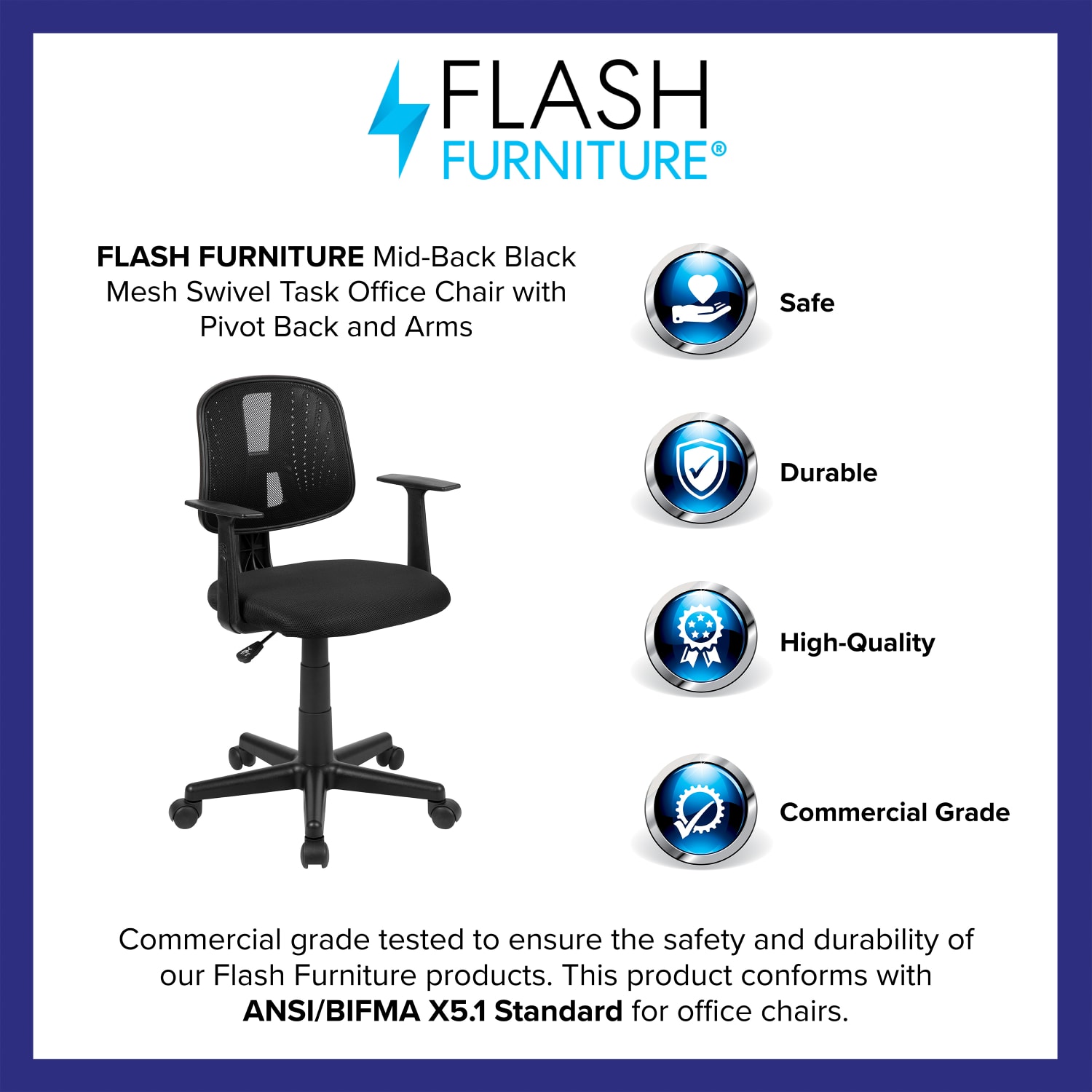 Flash Furniture Flash Fundamentals Mesh Low/Mid-Back Task Chair, Black - Image 5
