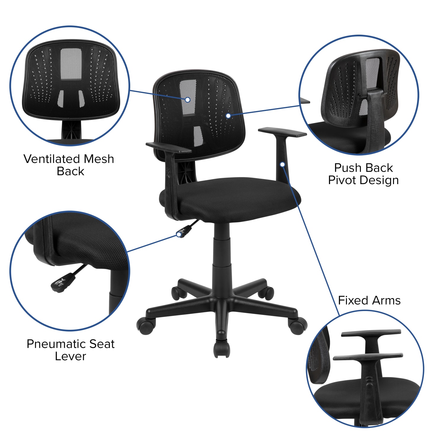 Flash Furniture Flash Fundamentals Mesh LowMid Back Task Chair Black PopularChairscom