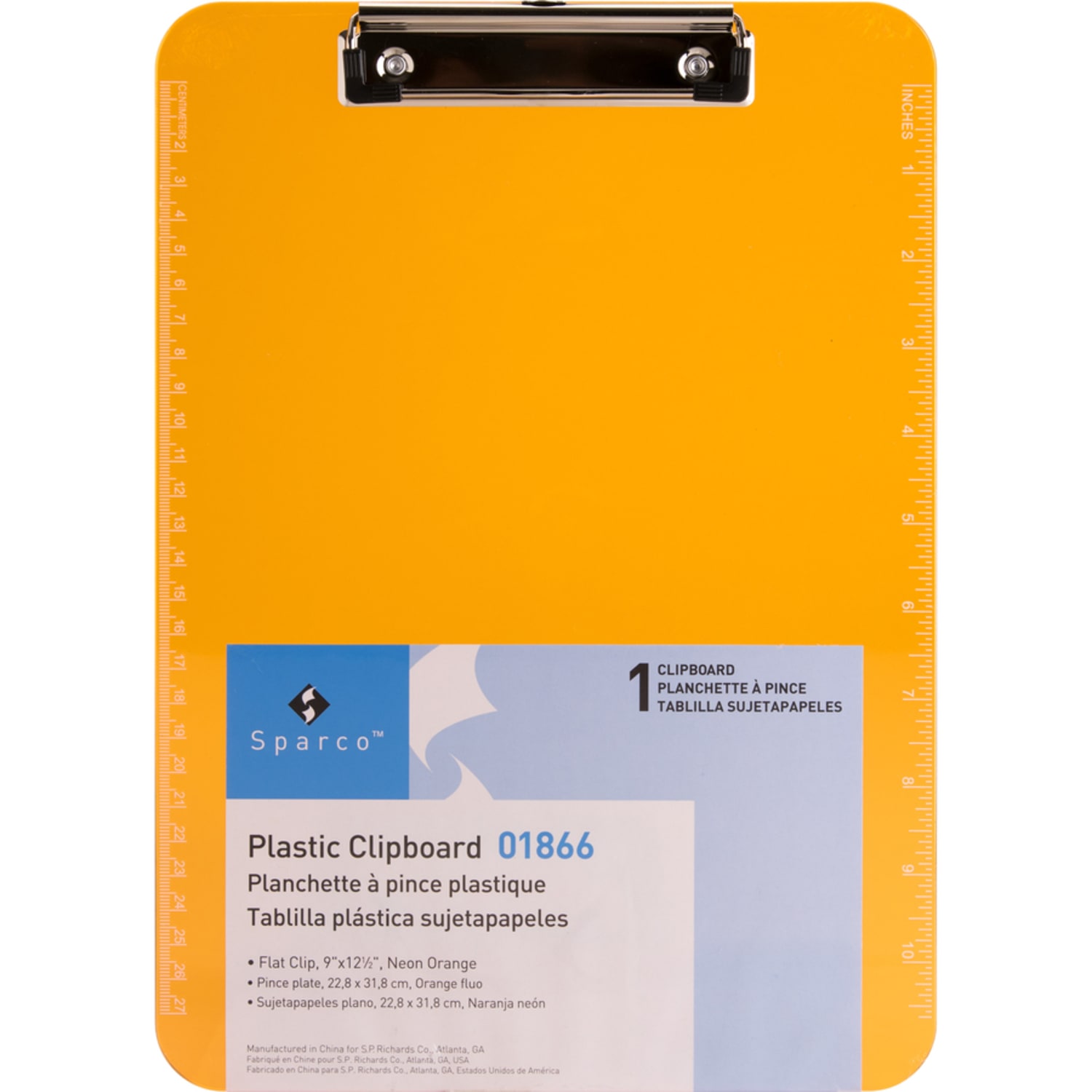 Business Source Flat Clip Clipboard - 9in x 12in Sheet Size - Plastic - Neon Orange - 6 / Bundle - Image 4