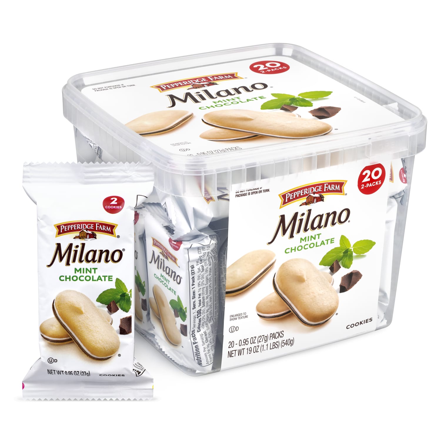 Pepperidge Farm Milano Mint Chocolate Cookies, 0.95 Oz, 2 Cookies Per Pack, Box Of 20 Packs - Image 3