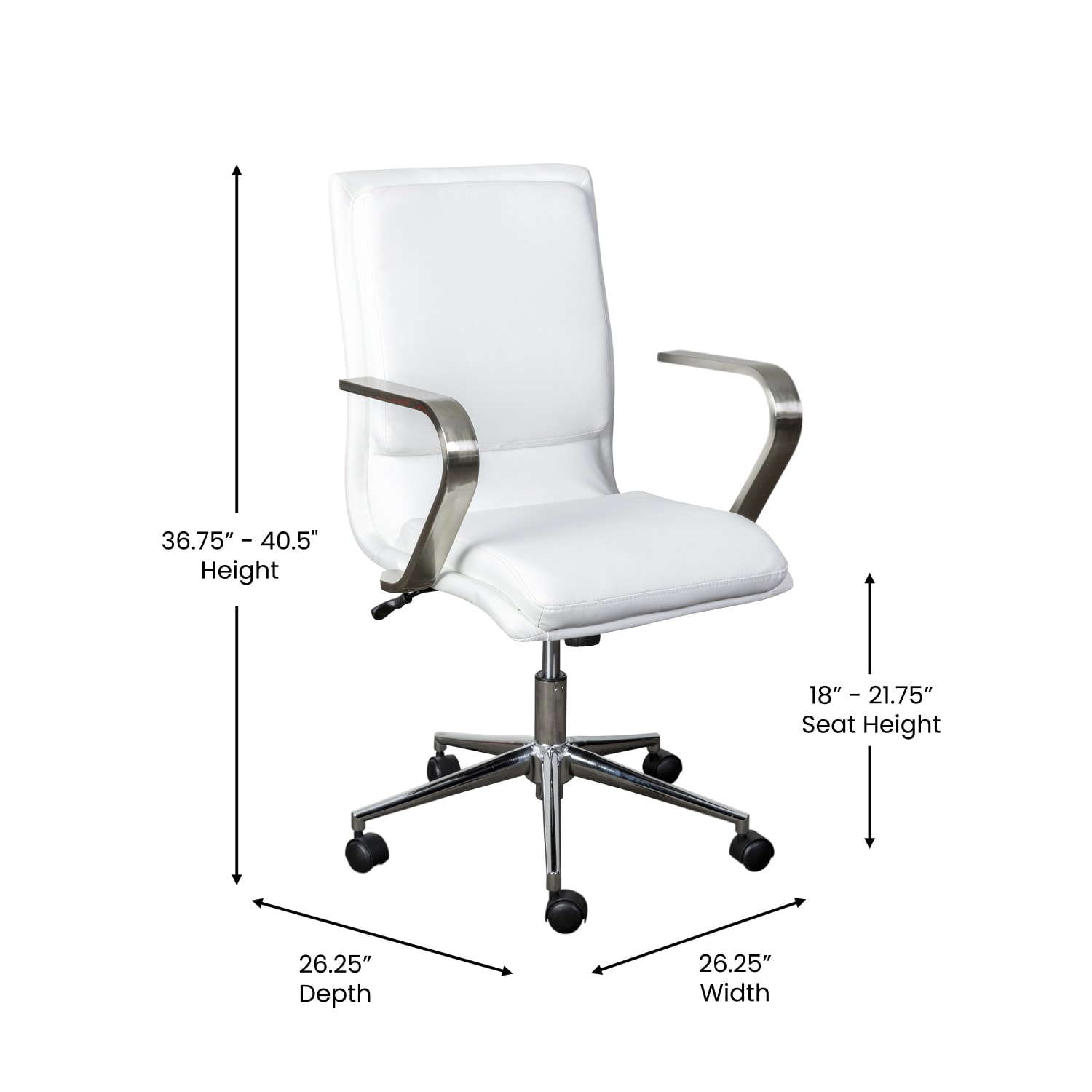 Flash Furniture James Faux Leather Mid Back Designer Executive Upholstered Office Chair WhiteChrome PopularChairscom
