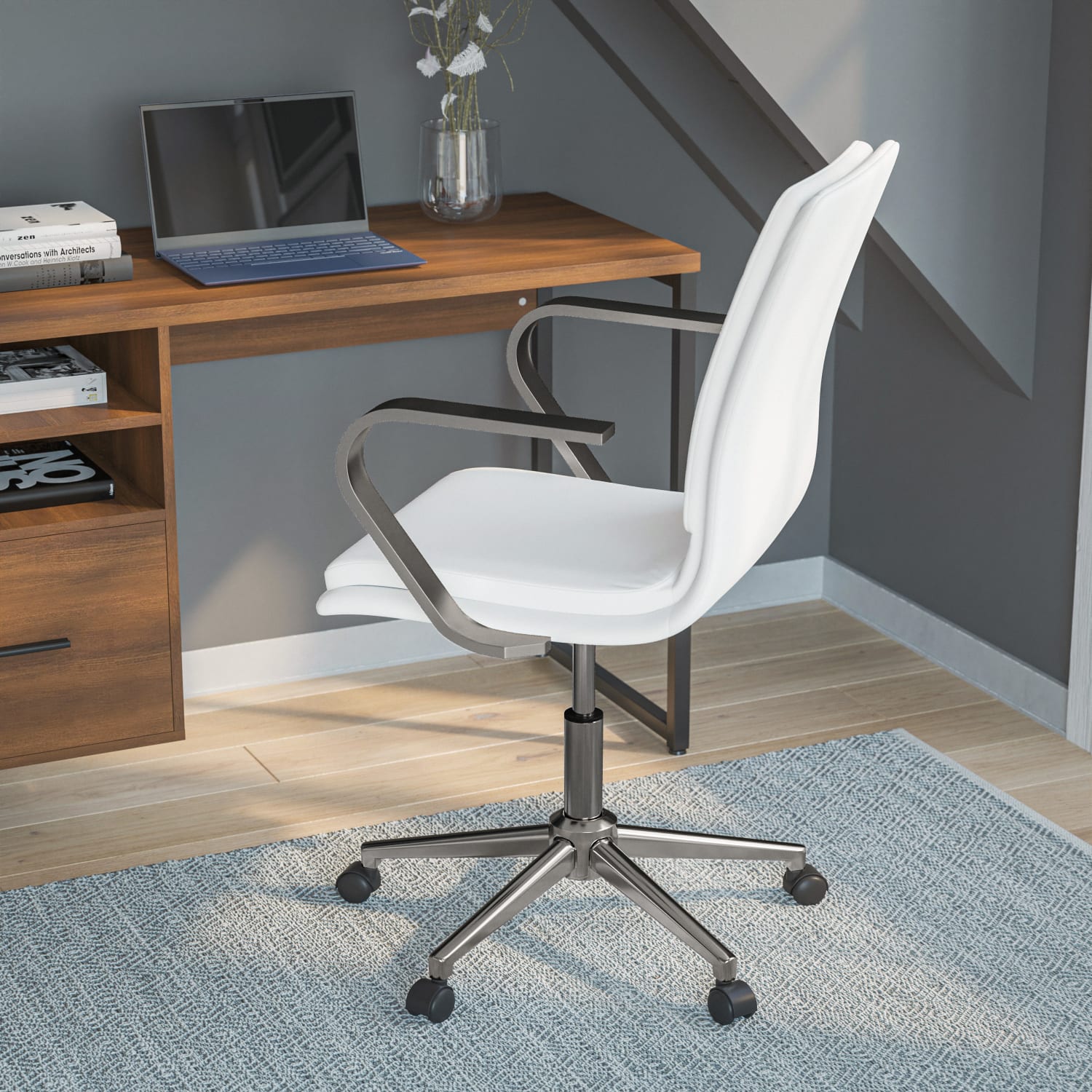 Flash Furniture James Faux Leather Mid Back Designer Executive Upholstered Office Chair WhiteChrome PopularChairscom