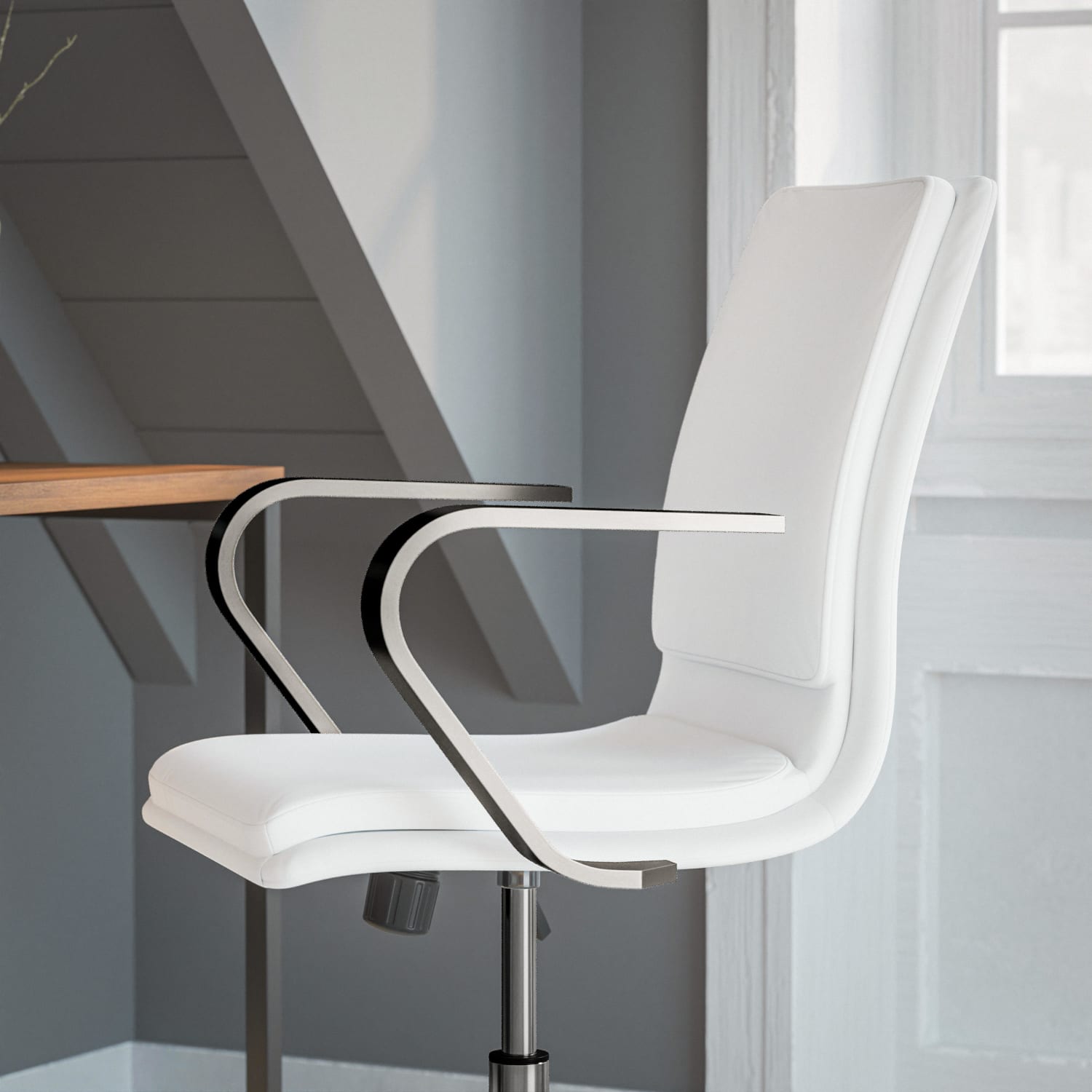 Flash Furniture James Faux Leather Mid Back Designer Executive Upholstered Office Chair WhiteChrome PopularChairscom