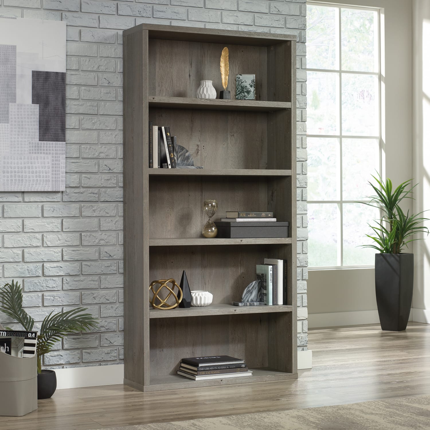 Sauder Optimum 73-1/2inH 5-Shelf Bookcase, Mystic Oak - Image 4