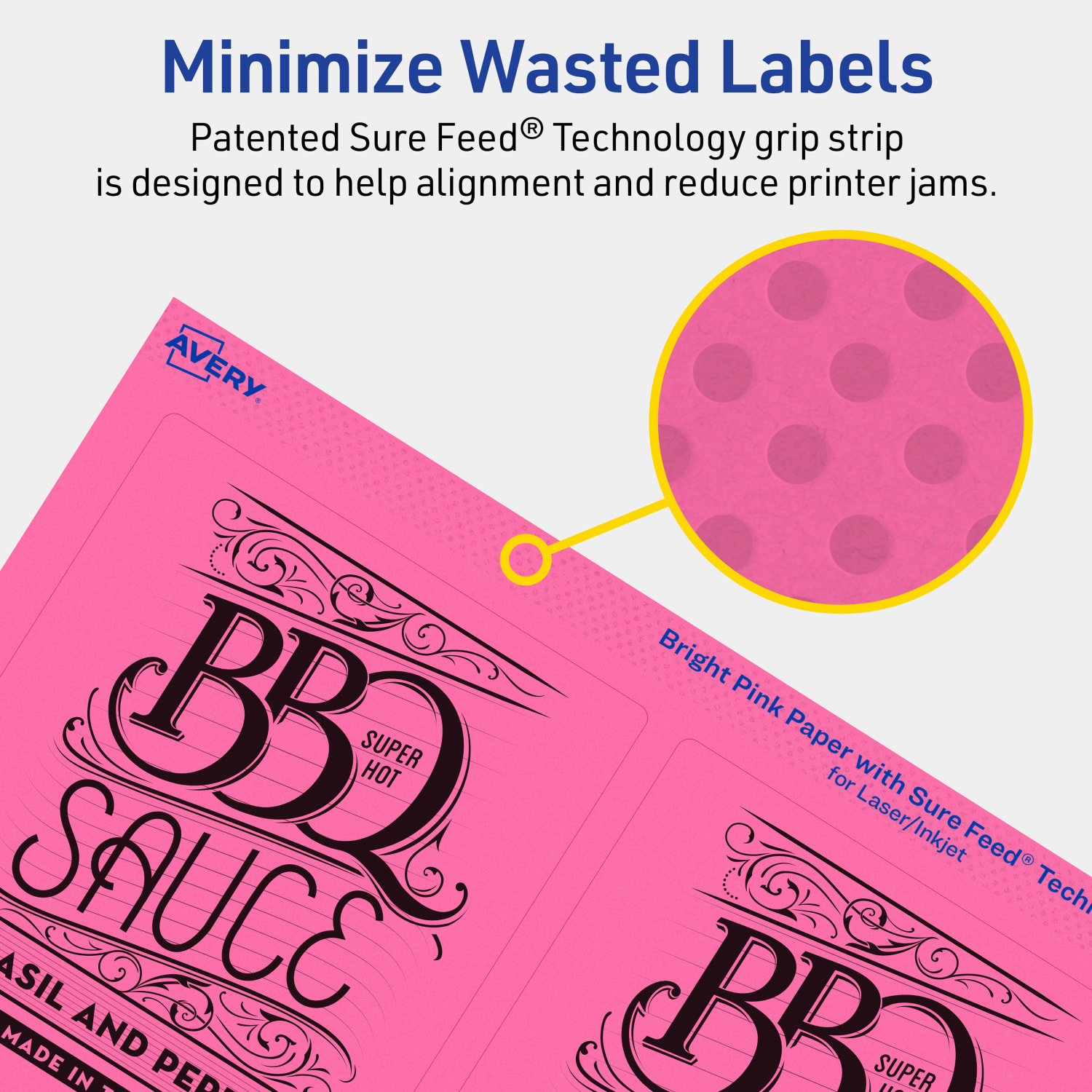 Avery Print-To-The-Edge Labels With Sure Feed Technology And Easy Peel, 94254-BPP20, Rectangle, 4-3/4in x 3-3/4in, Matte Bright Pink, Pack of 80 - Image 5