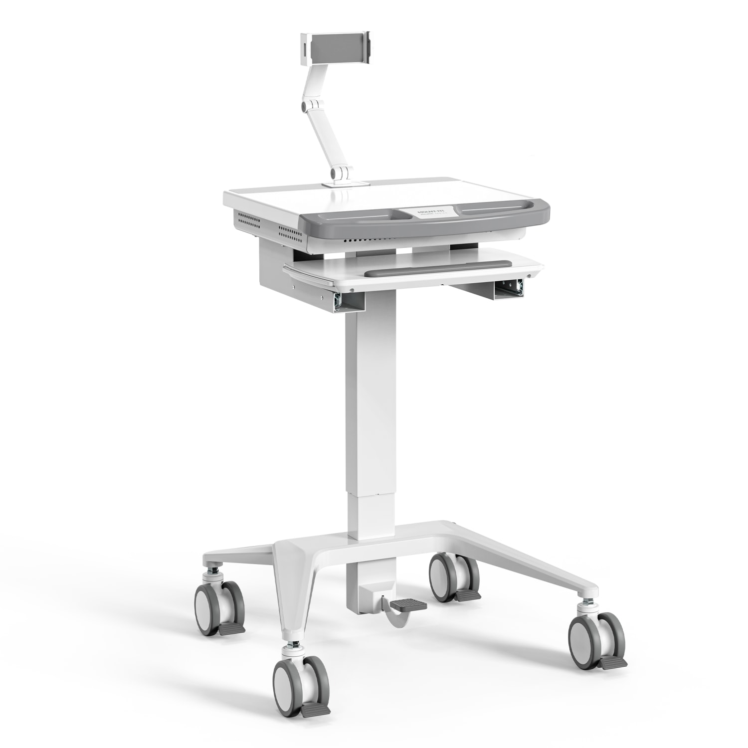 Mount-It! MedHub Mobile Medical Cart Workstation With Tablet Mount, 58-15/16inH x 25-5/8inW x 21-3/4inD, White/Gray - Image 3