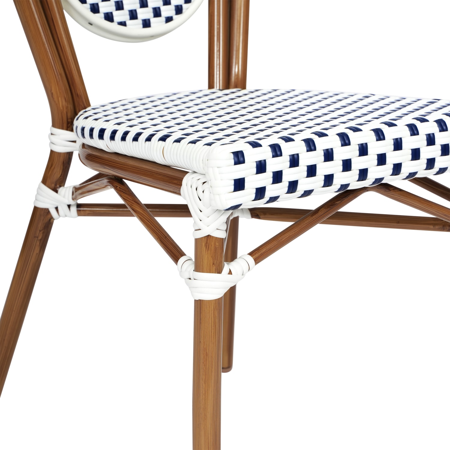 Flash Furniture 4 Pack Lourdes Indoor/Outdoor Commercial Thonet Bistro Stacking Chair, PE Rattan and Aluminum Frame, White & Navy/Natural Frame - Image 12