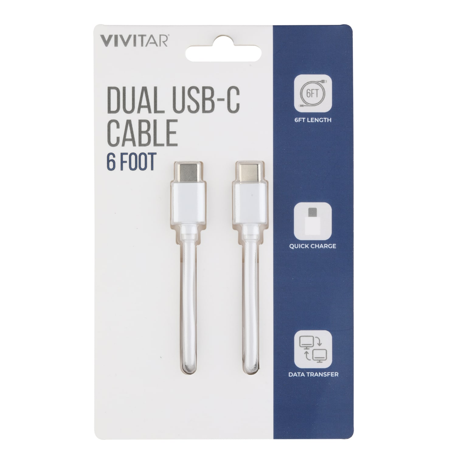 Vivitar Dual USB-C Charging Cable, 6ft, White, NIL3006-WHT-STK-24