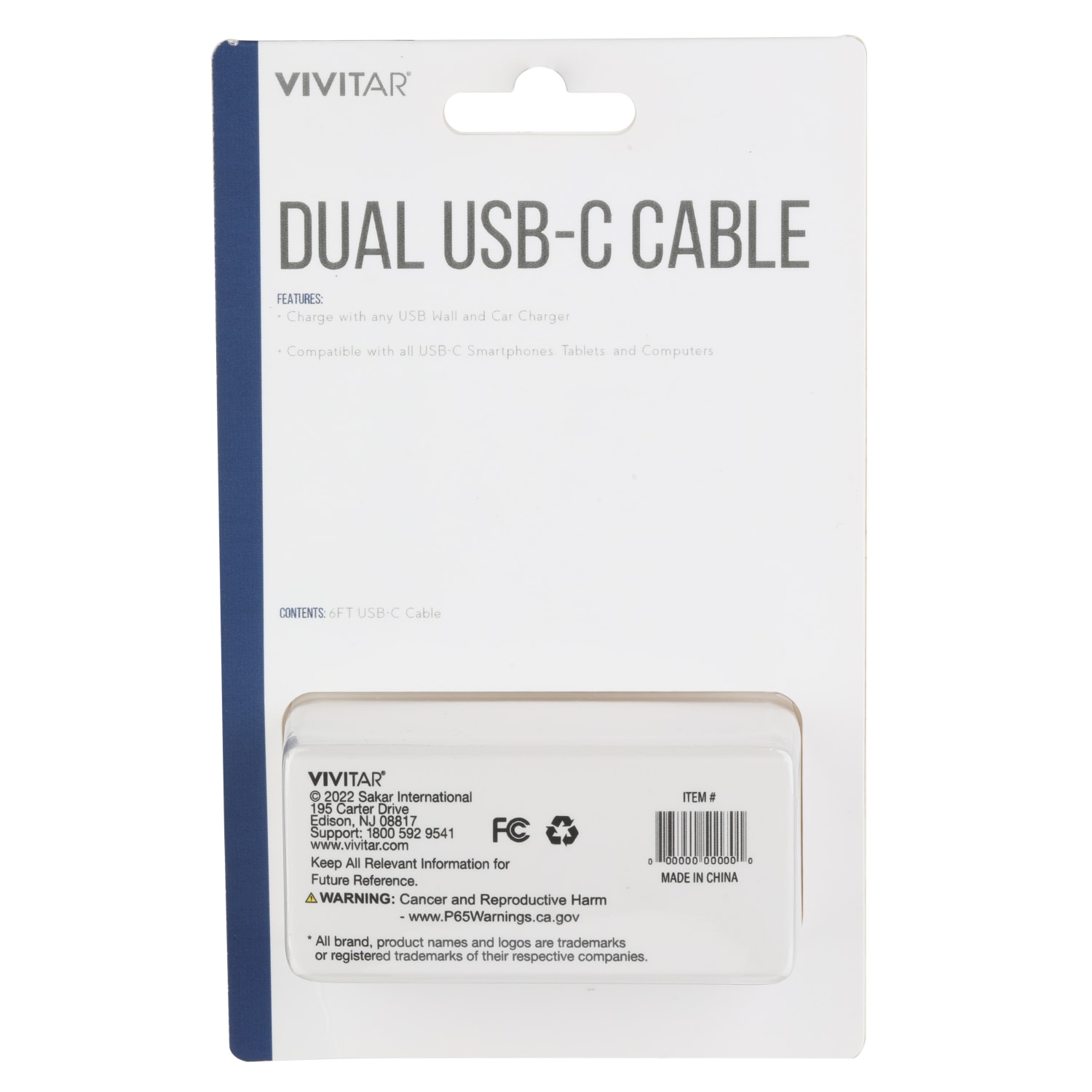 Vivitar Dual USB-C Charging Cable, 6ft, White, NIL3006-WHT-STK-24 - Image 3