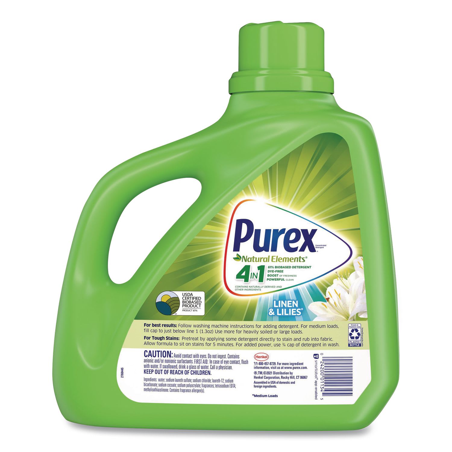 Purex Ultra Natural Elements HE Liquid Detergent, Linen and Lilies, 150 oz Bottle, 4/Carton - Image 5