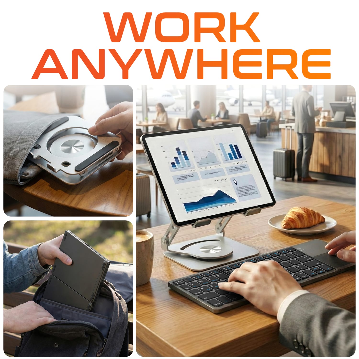 Delton F75/SW60 Bluetooth Foldable Computer Keyboard and Adjustable Tablet Stand, Black/Silver, Total Qty 1 - Image 5