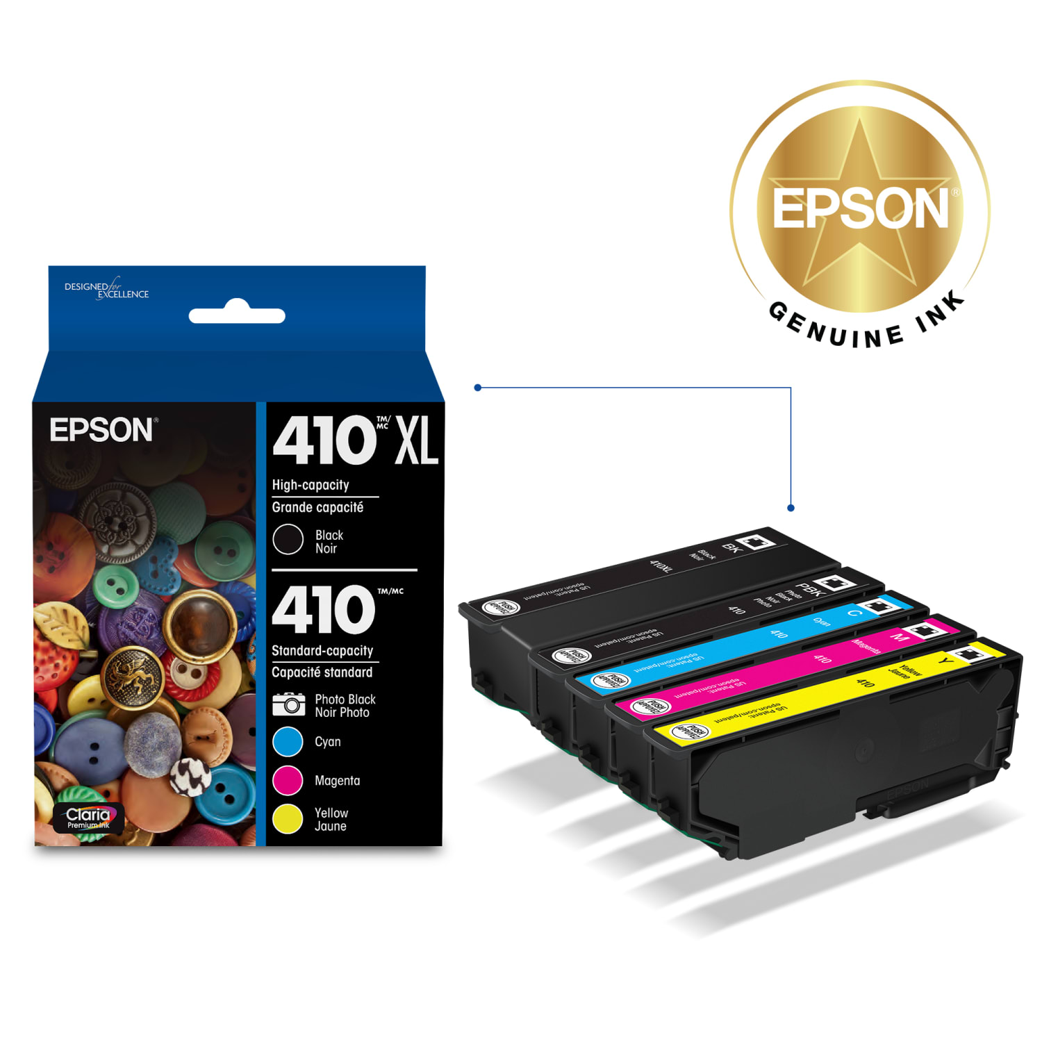 Epson 410XL Claria Premium Black; Photo Black; Cyan; Magenta; Yellow Ink Cartridges, Pack Of 5, T410XL-BCS - Image 3