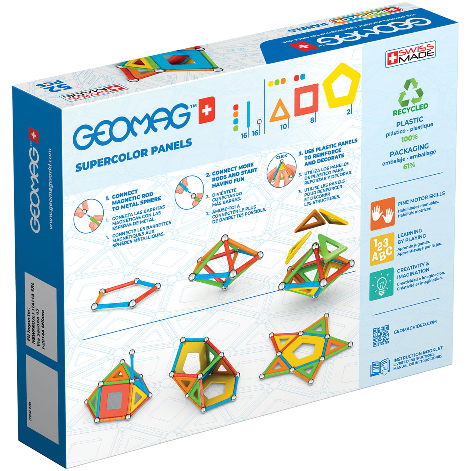 Geomag Magnetic Building Set, Supercolor Recycled, 52 Pieces - Image 4