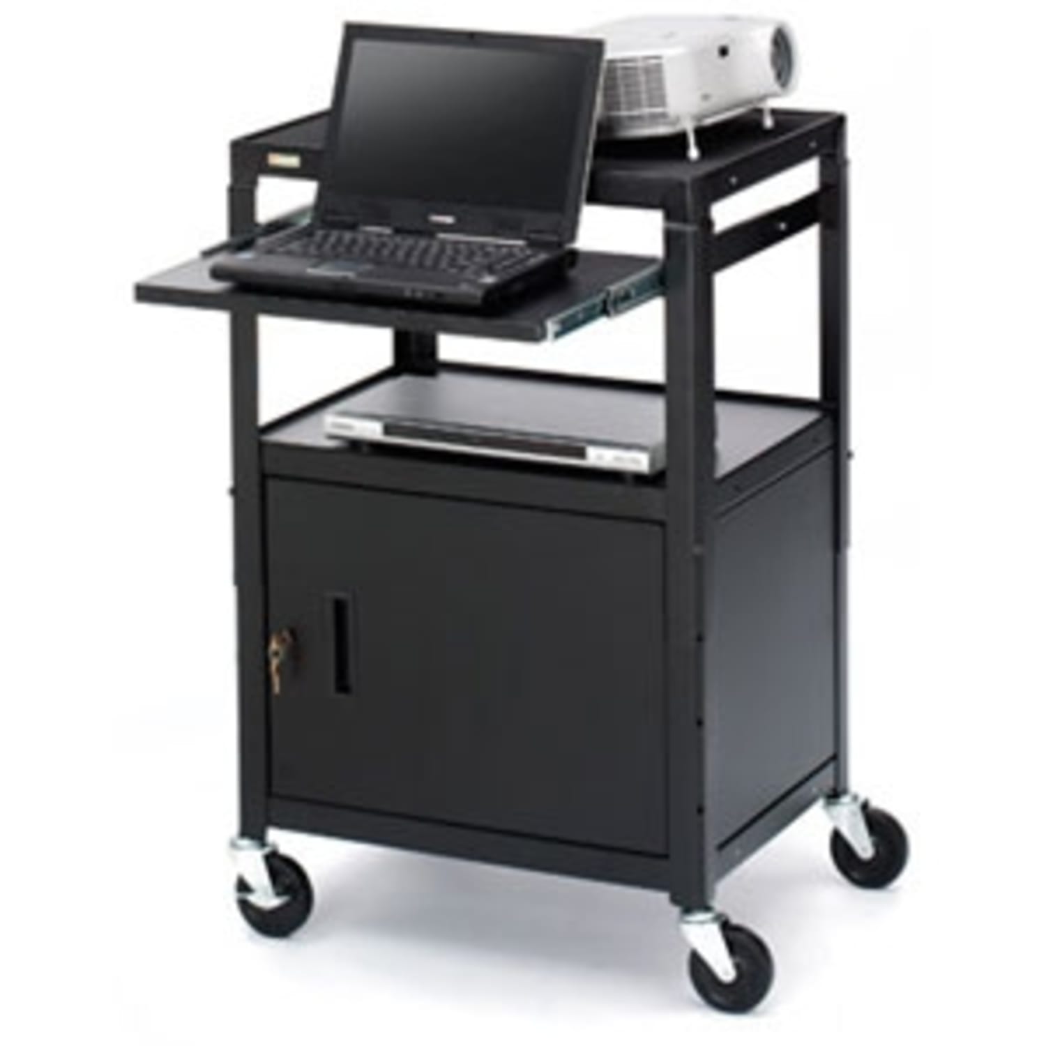 Bretford CA2642NSE Adjustable Height Multipurpose Cart with Cabinet - Steel, Steel, Steel - Black - Image 3