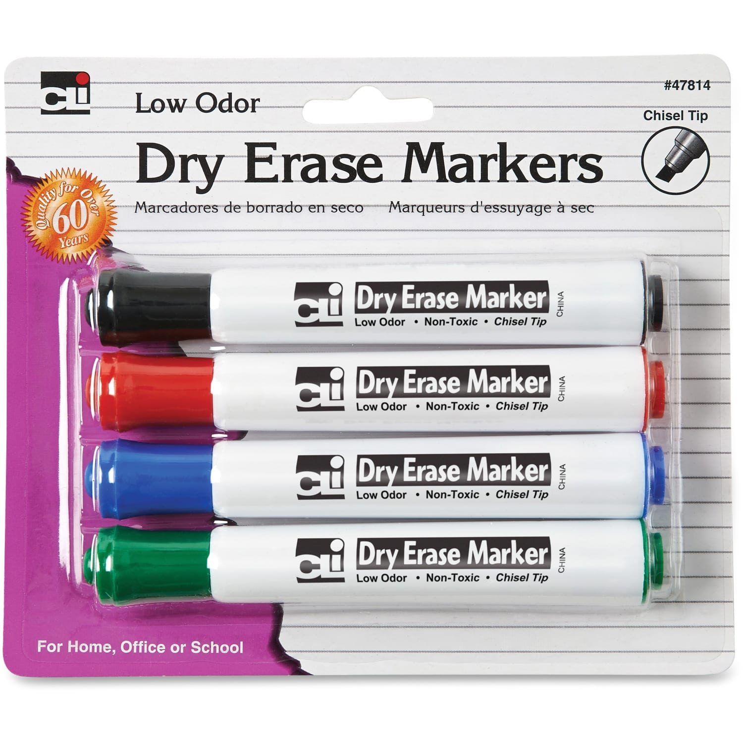 Charles Leonard Chisel Tip Dry Erase Markers - Chisel Marker Point - Black, Blue, Red, Green Ink - 4 / Pack - Image 3