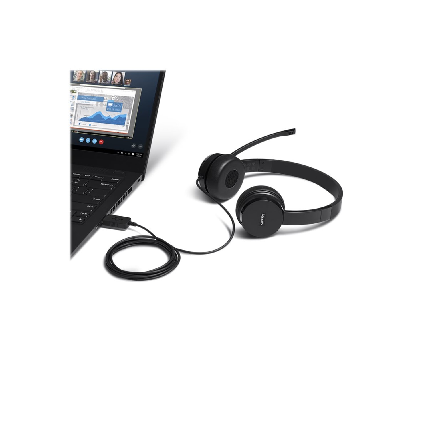Lenovo 100 Mono USB Headset - Mono - USB Type A - Wired - 32 Ohm - 20 Hz to 20 kHz - Over-the-head - Monaural - 4XD1B61617 - Image 3