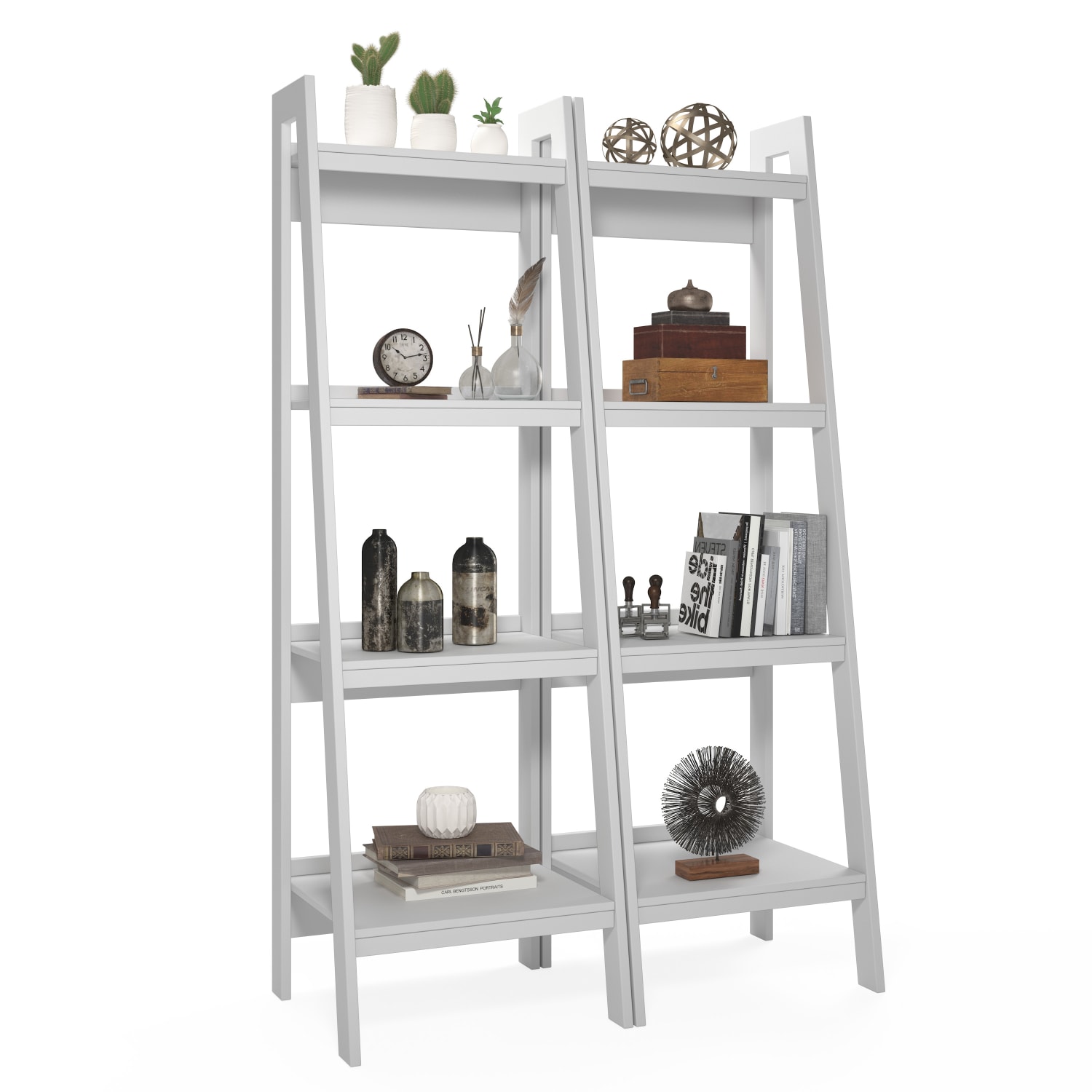 Ameriwood Home Ladder Metal Bookcases, 60inH, 4-Shelves Per Bookcase, White, Set Of 2 Bookcases - Image 4