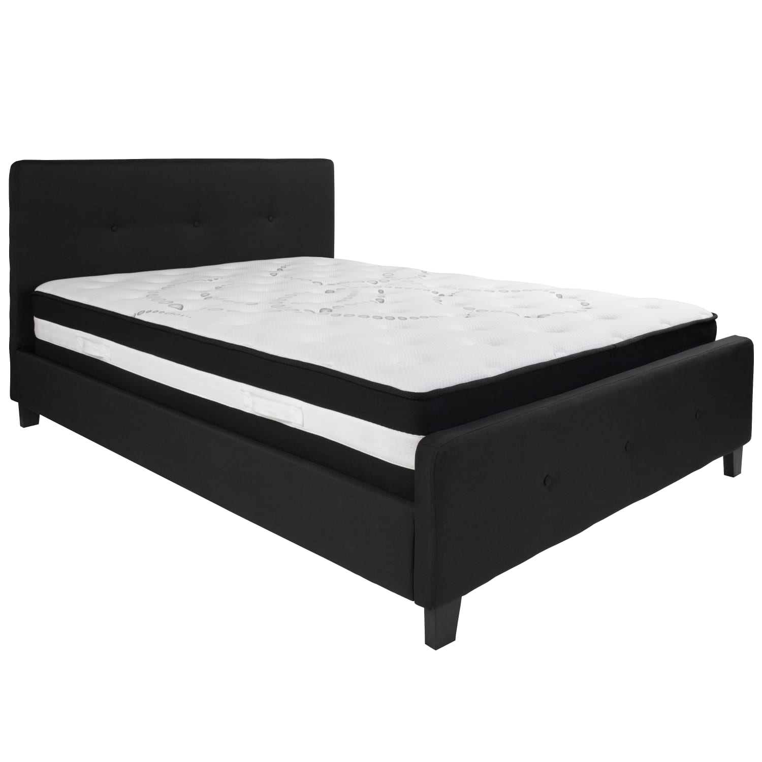 Flash Furniture Tribeca Button Tufted Upholstered Platform Bed with Pocket Spring Mattress, Queen, 48inH x 63inW x 85-1/4inL, Black - Image 3