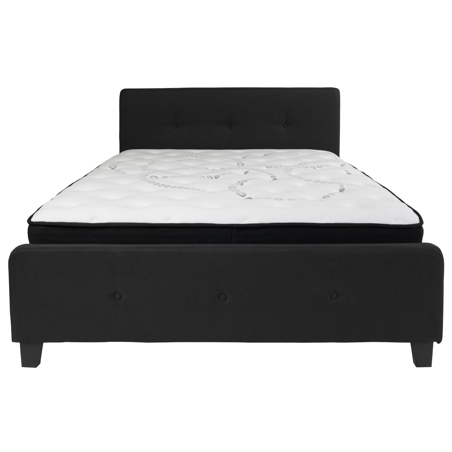 Flash Furniture Tribeca Button Tufted Upholstered Platform Bed with Pocket Spring Mattress, Queen, 48inH x 63inW x 85-1/4inL, Black - Image 6