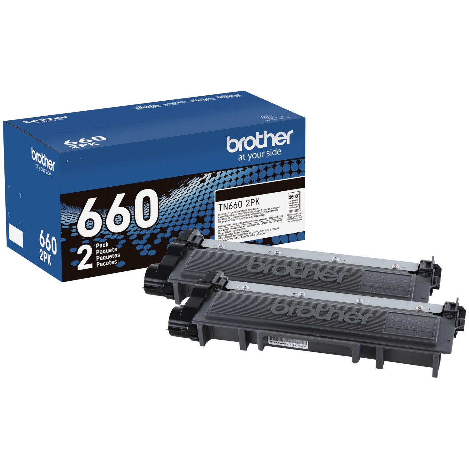 Brother Genuine Black High Yield Toner Cartridge Twin Pack, TN6602PK