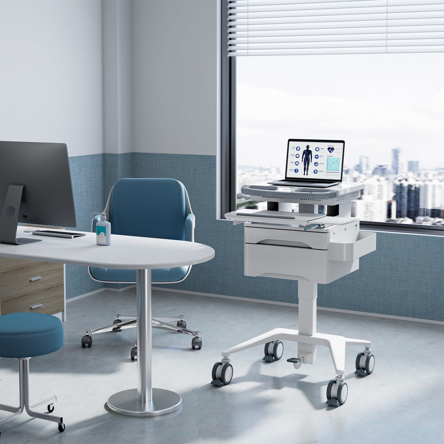 Mount-It! Medhub Mobile Workstation With Drawers, 31-1/2inH x 25-5/8inW x 21-3/4inD, White/Gray - Image 5