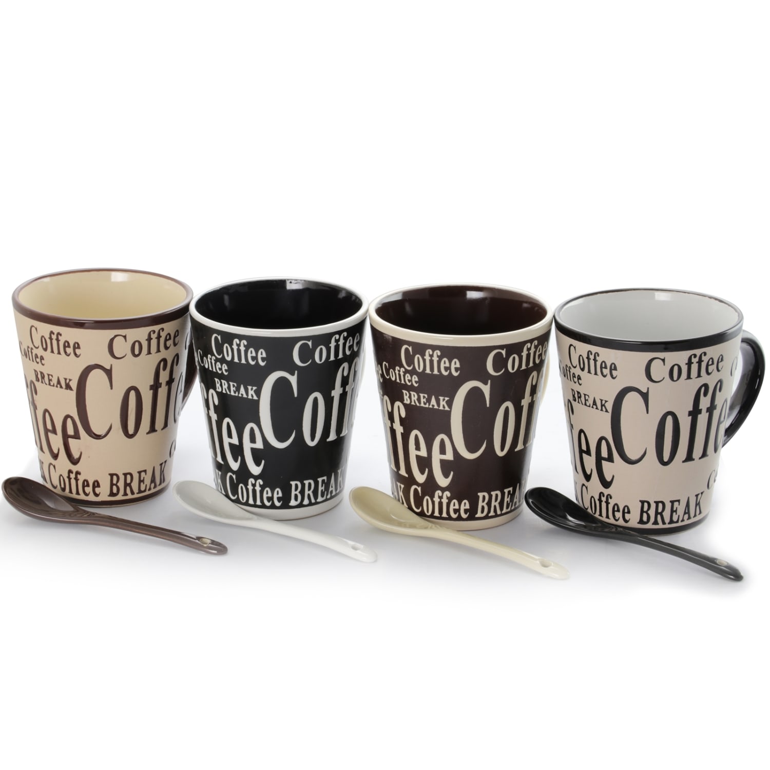Mr. Coffee Mug And Spoon Set, Bareggio, 12 Oz., Taupe/Black, Set Of 4 Mugs With Matching Spoons - Image 4