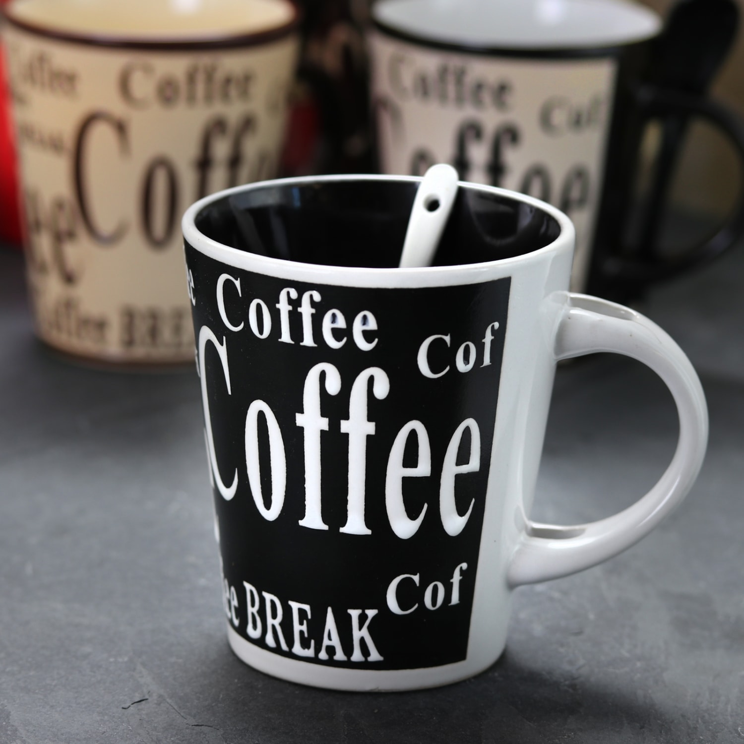Mr. Coffee Mug And Spoon Set, Bareggio, 12 Oz., Taupe/Black, Set Of 4 Mugs With Matching Spoons - Image 6