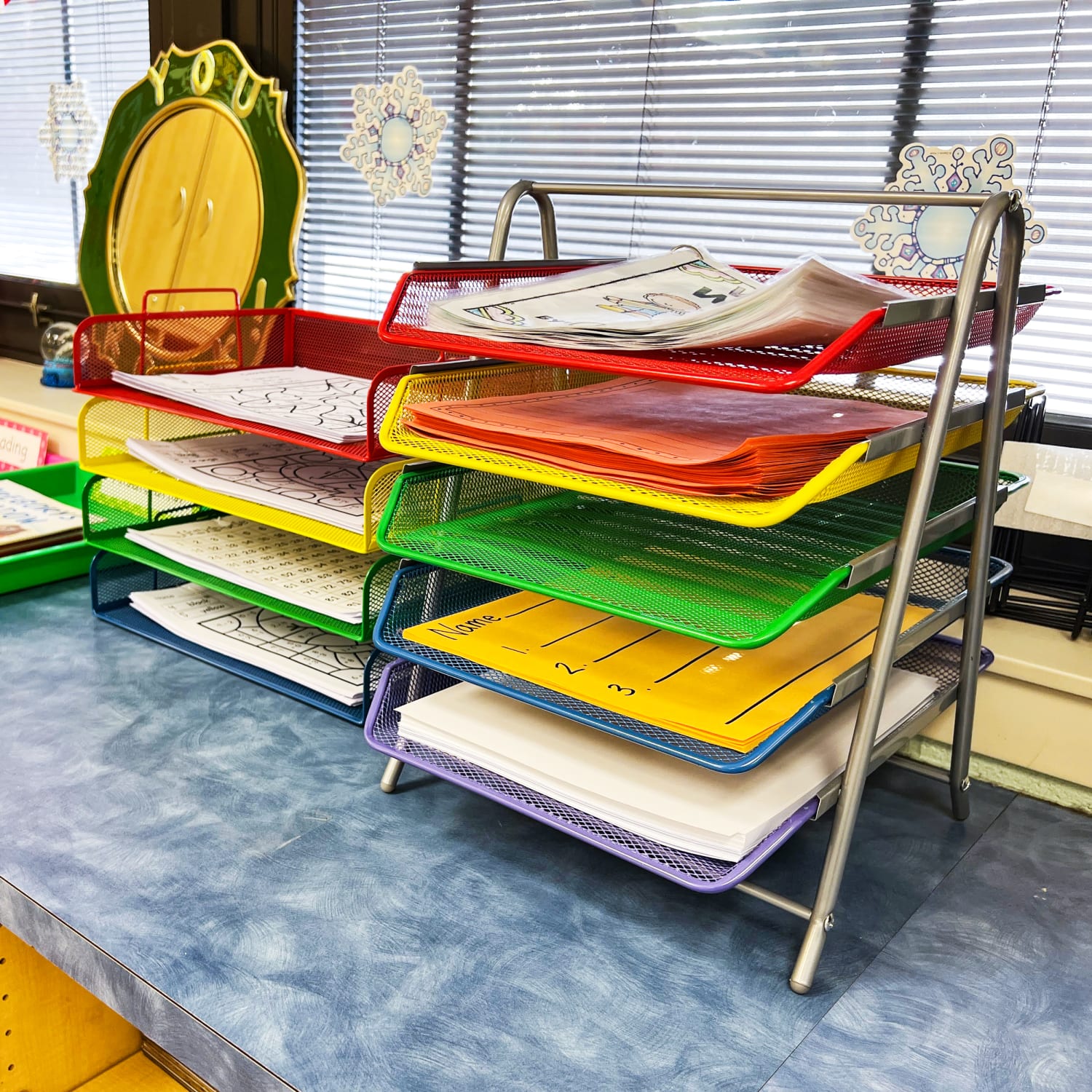 Mind Reader 5-Tier Paper Tray Desktop Organizer Metal Mesh, 15inH x 14inW x 11-3/4in L, Multi - Image 3