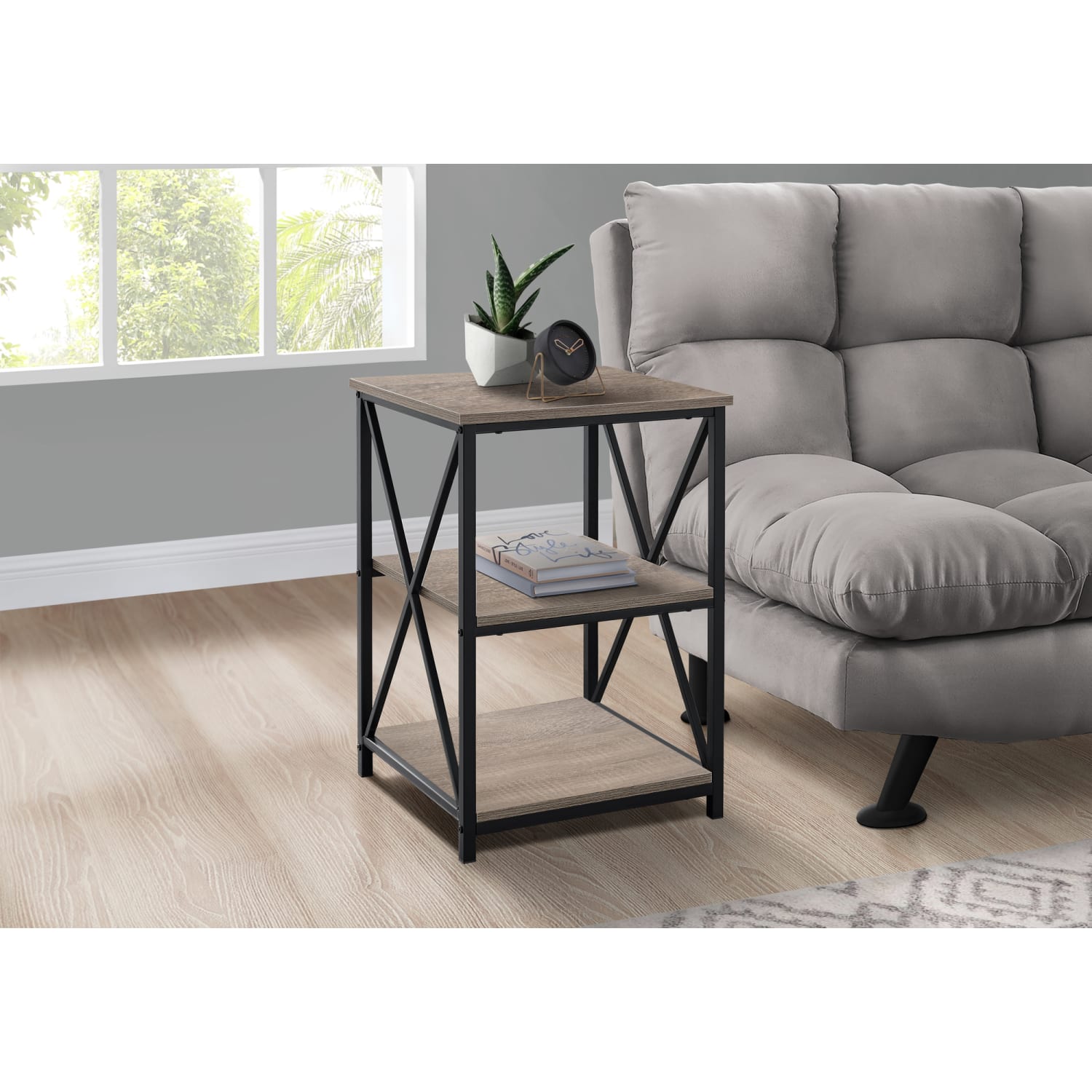 Monarch Specialties Dorothy Accent Table, 26inH x 18inW x 18inD, Dark Taupe/Black - Image 3