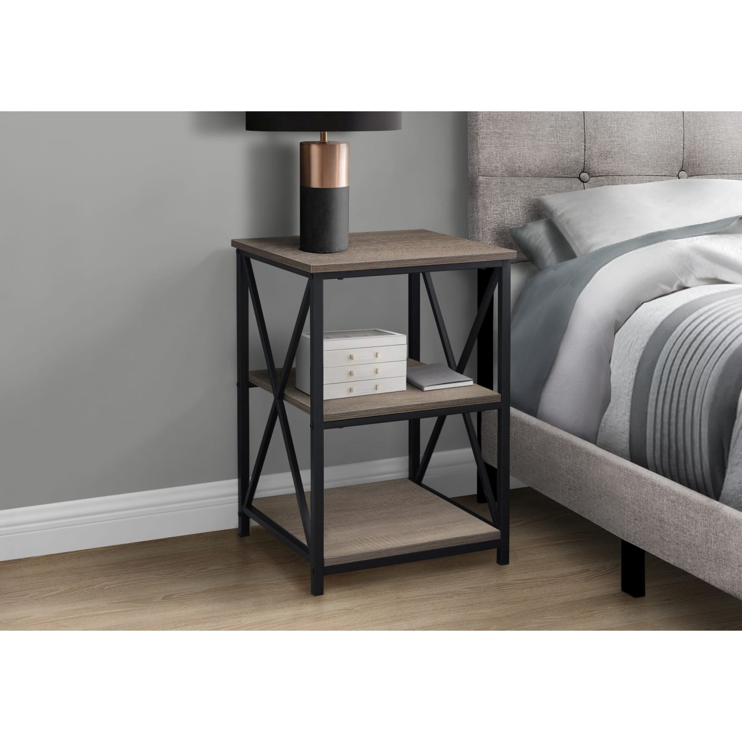 Monarch Specialties Dorothy Accent Table, 26inH x 18inW x 18inD, Dark Taupe/Black - Image 4