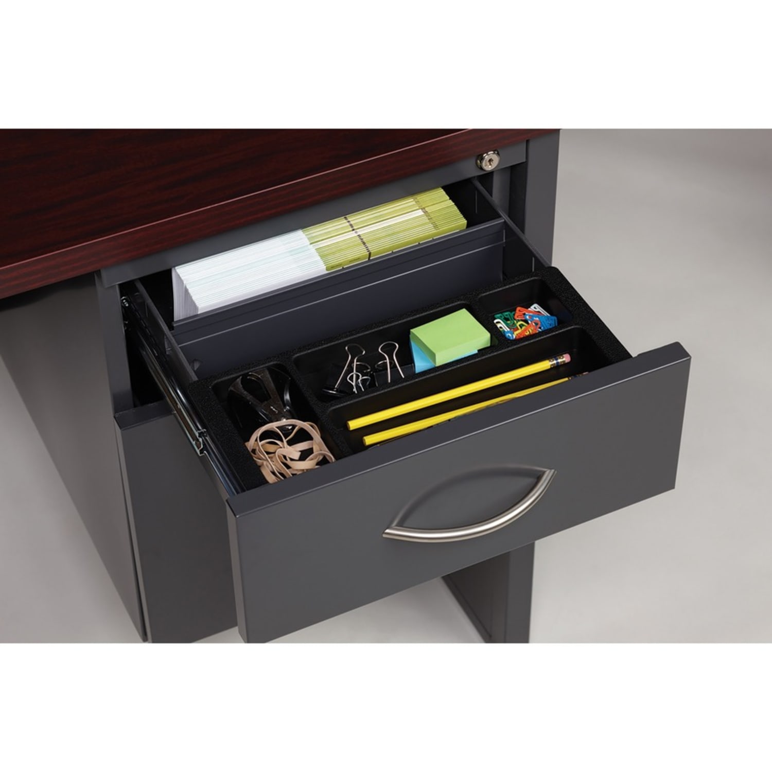 WorkPro Modular 66inW Right-Pedestal Computer Desk, Charcoal/Mahogany - Image 6