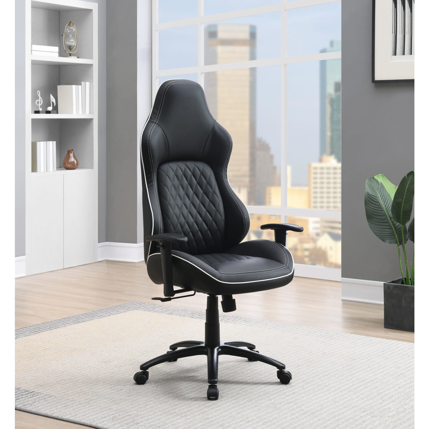 Office Star High Stakes Ergonomic Bonded Leather Computer Gaming Chair, Black/White - Image 4
