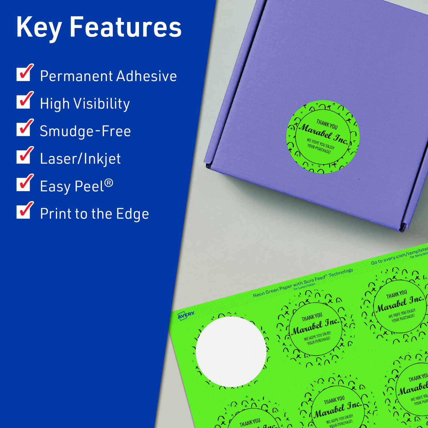 Avery Print-To-The-Edge Labels With Sure Feed Technology, 94510-NGP20, Round, 2-1/4in, Matte Neon Green, Pack of 240 - Image 3
