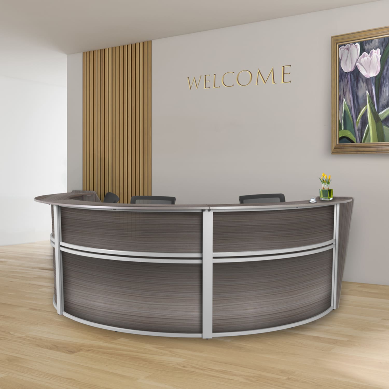 Regency Marque 144inW 3-Unit Curved Reception Desk Workstation, Gray - Image 3