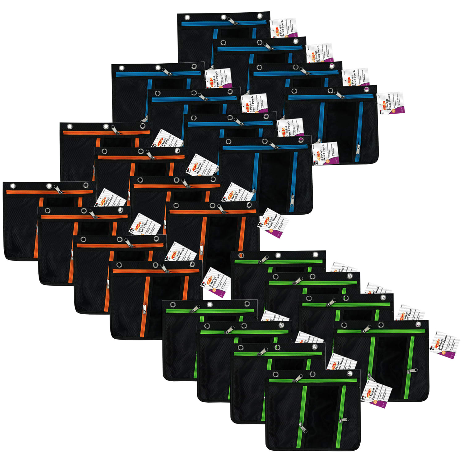 Charles Leonard Expanding Pencil Pouches, 9-1/2inH x 11inW x 1inD, Assorted Colors, Pack Of 24 Pouches
