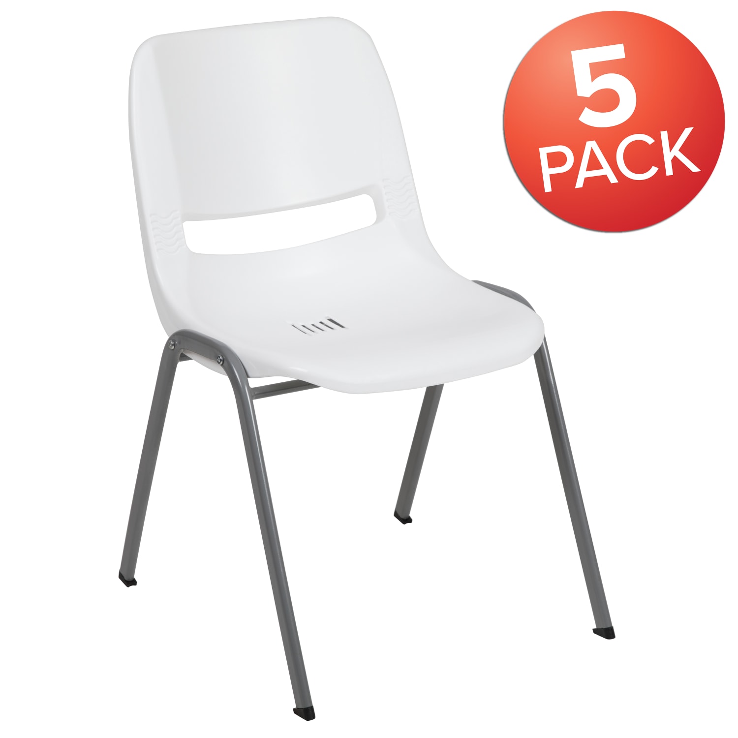 Flash Furniture HERCULES Series Ergonomic Shell Stack Chairs, White, Set Of 5 Chairs - Image 3