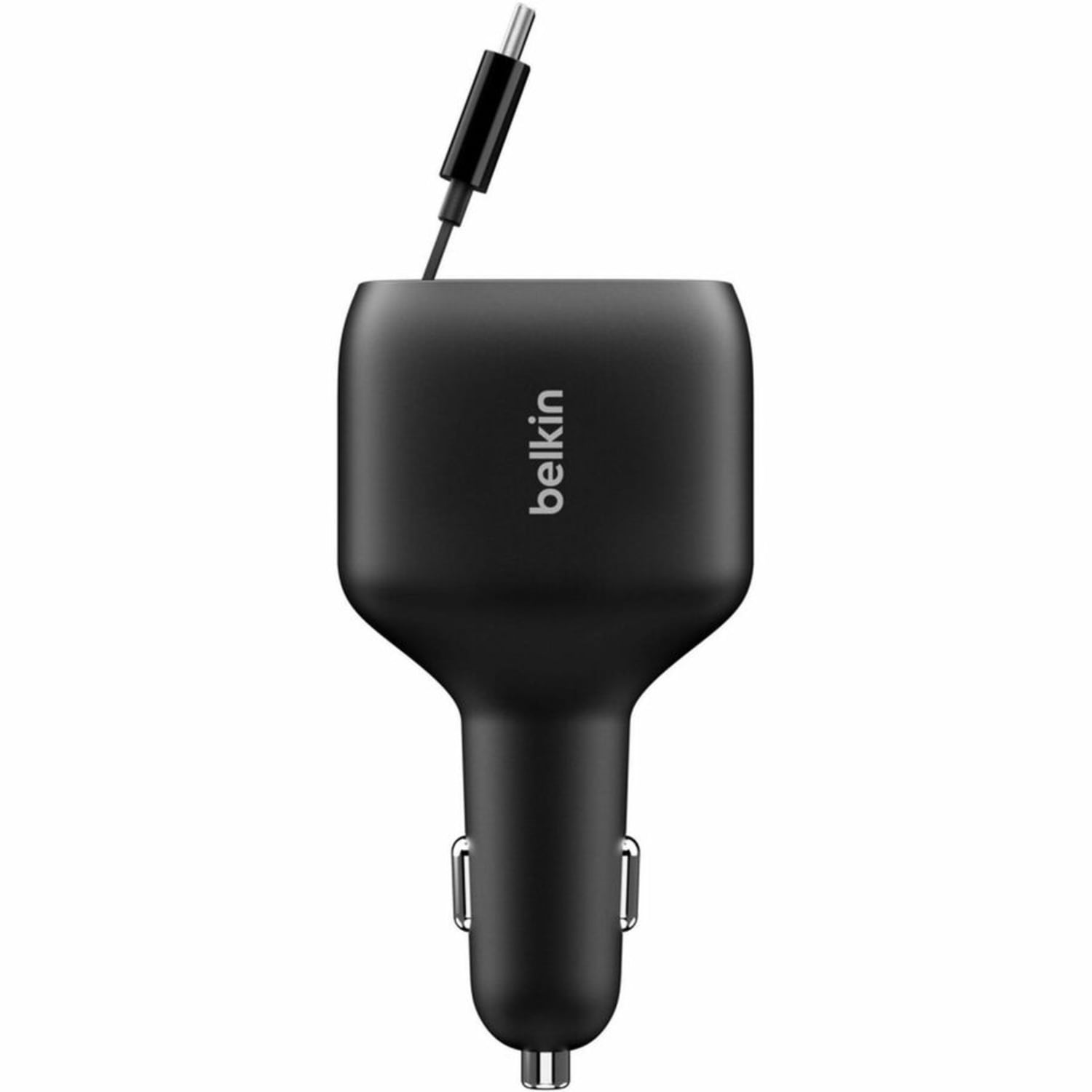 Belkin 75W Dual Port USB Car Charger - 1xUSB-A, 1xUSB-C w/ Retractable USB-C Cable - Black - 2.46 ft Cable - Image 4