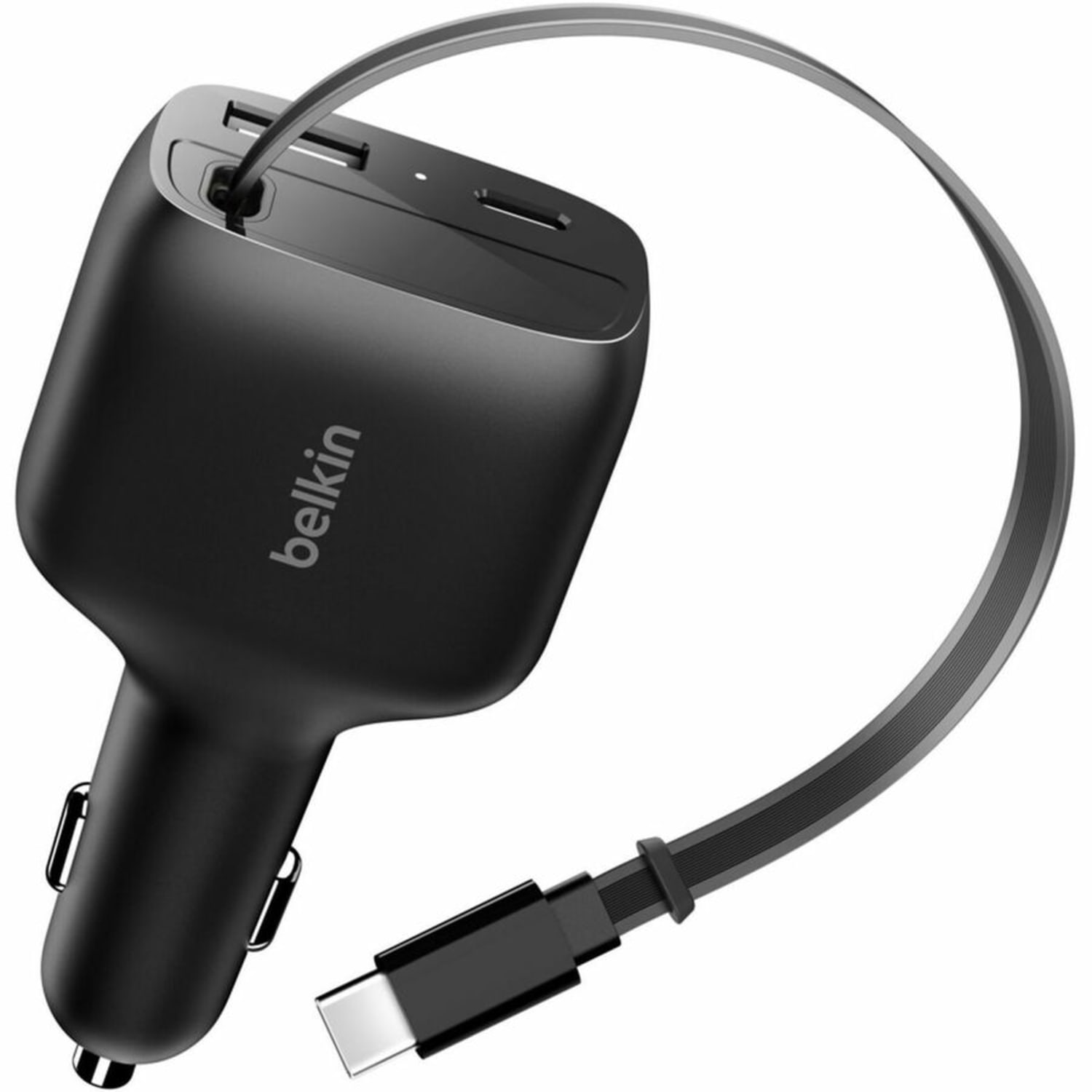 Belkin 75W Dual Port USB Car Charger - 1xUSB-A, 1xUSB-C w/ Retractable USB-C Cable - Black - 2.46 ft Cable - Image 5