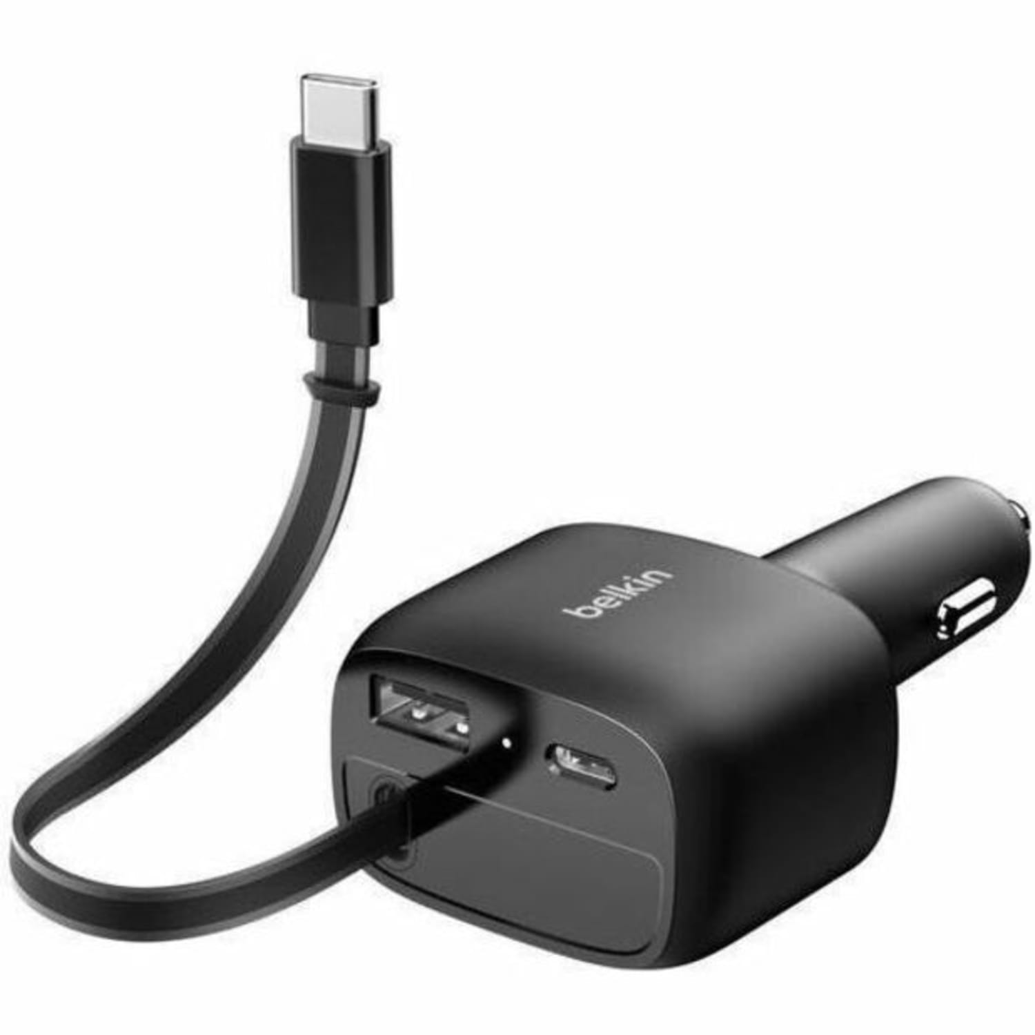 Belkin 75W Dual Port USB Car Charger - 1xUSB-A, 1xUSB-C w/ Retractable USB-C Cable - Black - 2.46 ft Cable - Image 6