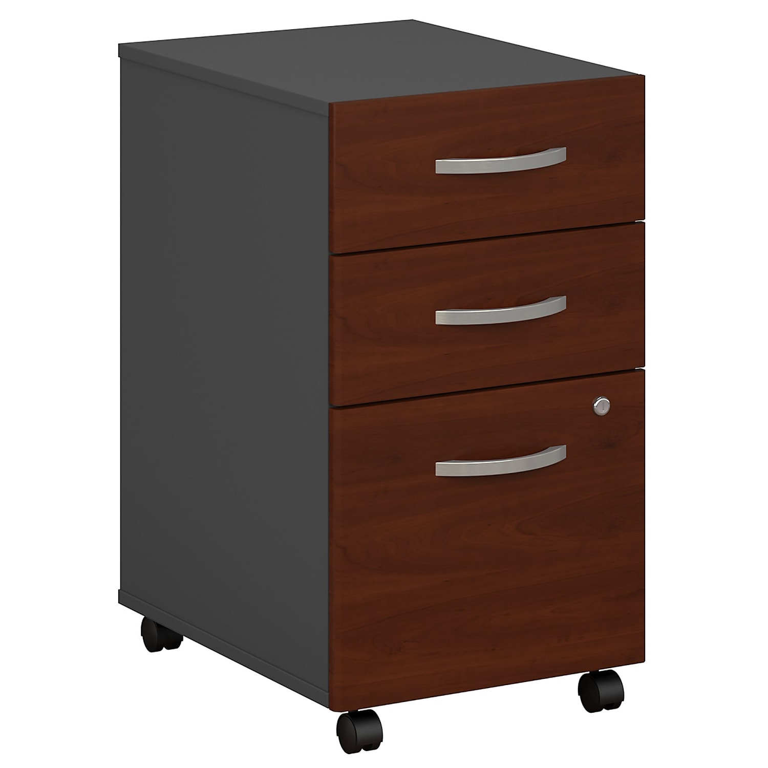 Bush Business Furniture Series C Components 21inD Vertical 3-Drawer Mobile File, Hansen Cherry/Graphite Gray, Standard Delivery - Partially Assembled