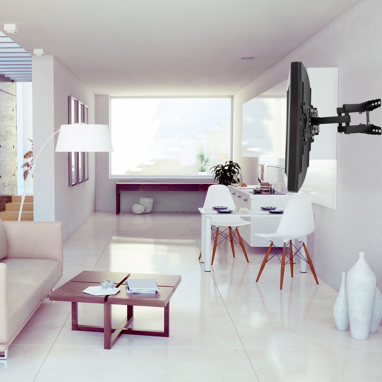 Mount-It! Full Motion Dual Arm 55in TV Wall Mount with Extension, 3-1/4inH x 6-1/4inW x 17-1/2inD, Black - Image 3