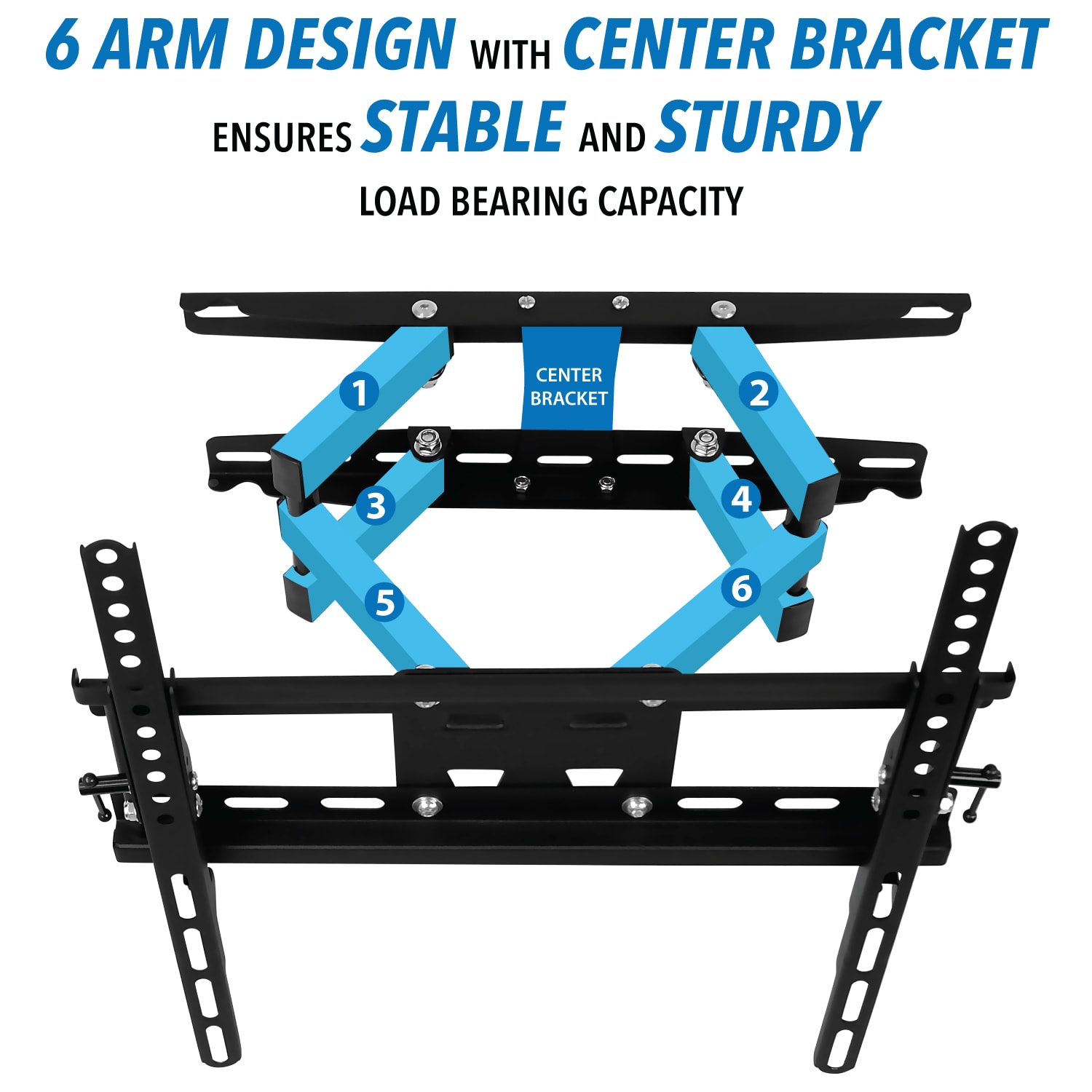 Mount-It! Full Motion Dual Arm 55in TV Wall Mount with Extension, 3-1/4inH x 6-1/4inW x 17-1/2inD, Black - Image 5
