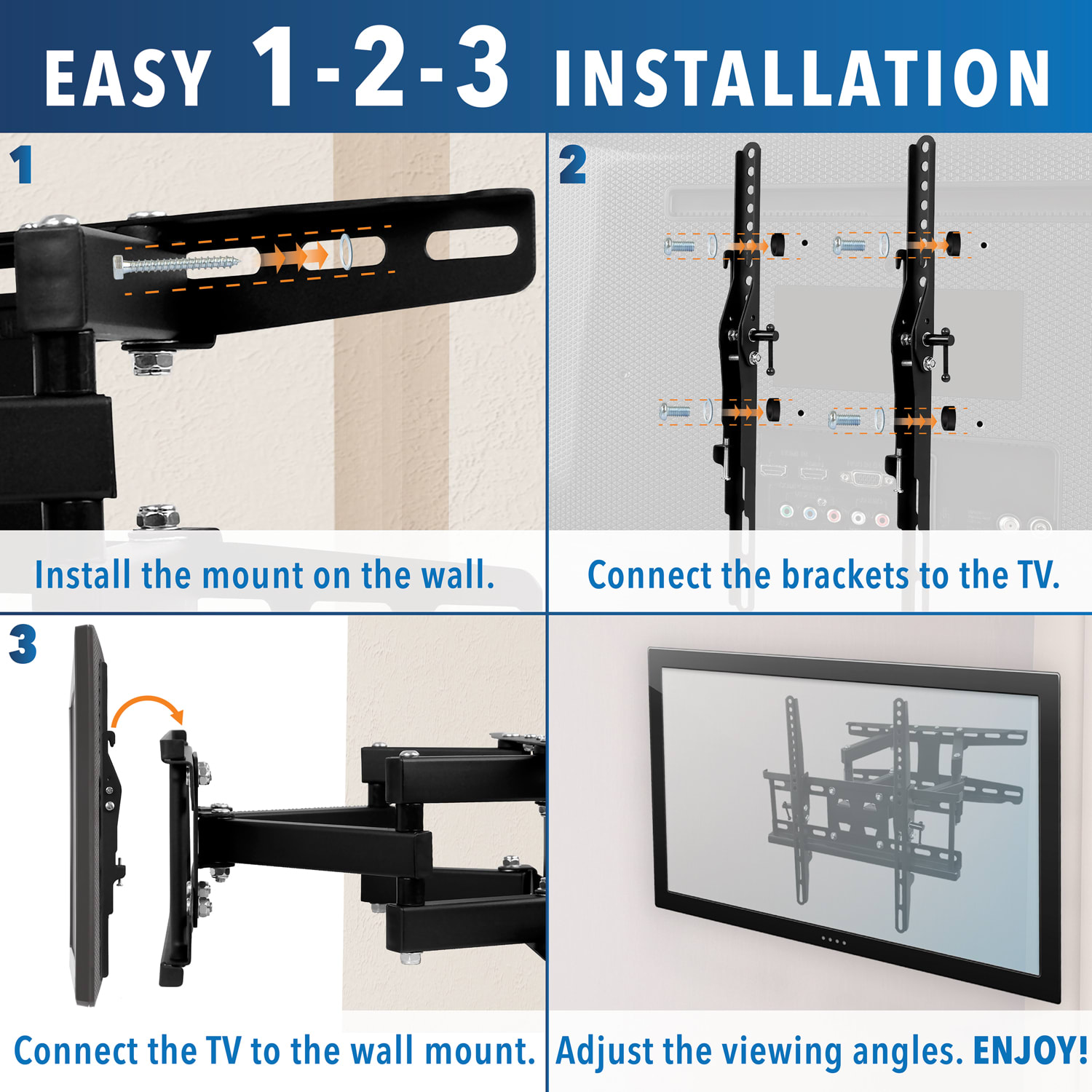 Mount-It! Full Motion Dual Arm 55in TV Wall Mount with Extension, 3-1/4inH x 6-1/4inW x 17-1/2inD, Black - Image 6