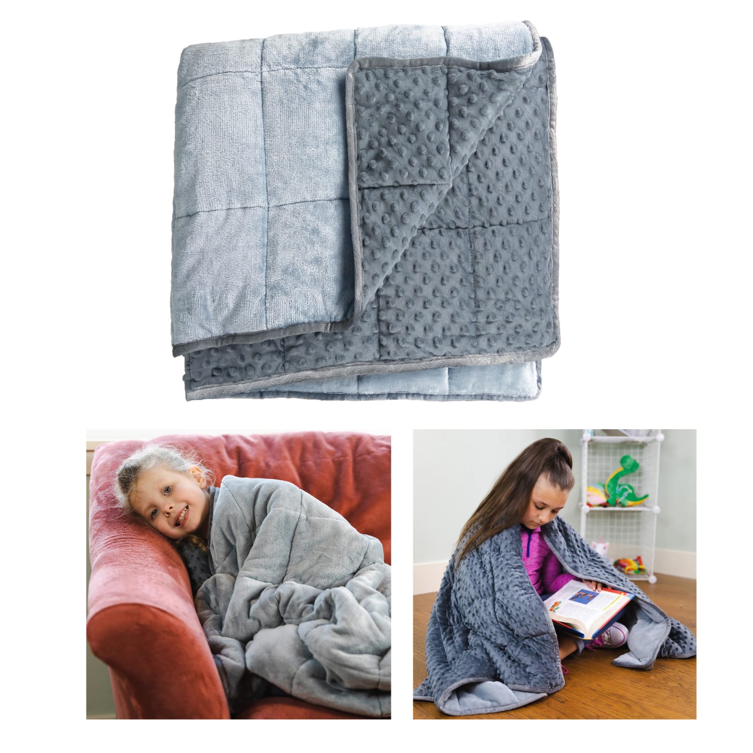 Bouncyband Kids Sensory Weighted Dual Texture Shoulder Wrap, 40in x 12in, Gray