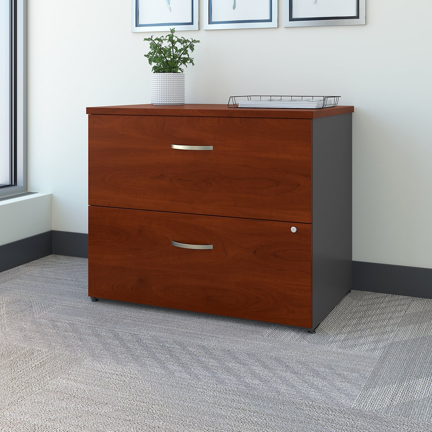 Bush Business Furniture Components 35-2/3inW x 23-3/10inD Lateral 2-Drawer File Cabinet, Hansen Cherry/Graphite Gray, Standard Delivery - Image 3
