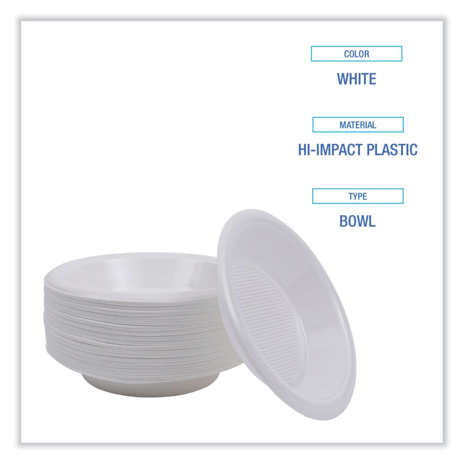 Boardwalk Hi-Impact Plastic Dinnerware Bowls, 12 Oz, White, Carton Of 1,000 Bowls - Image 5