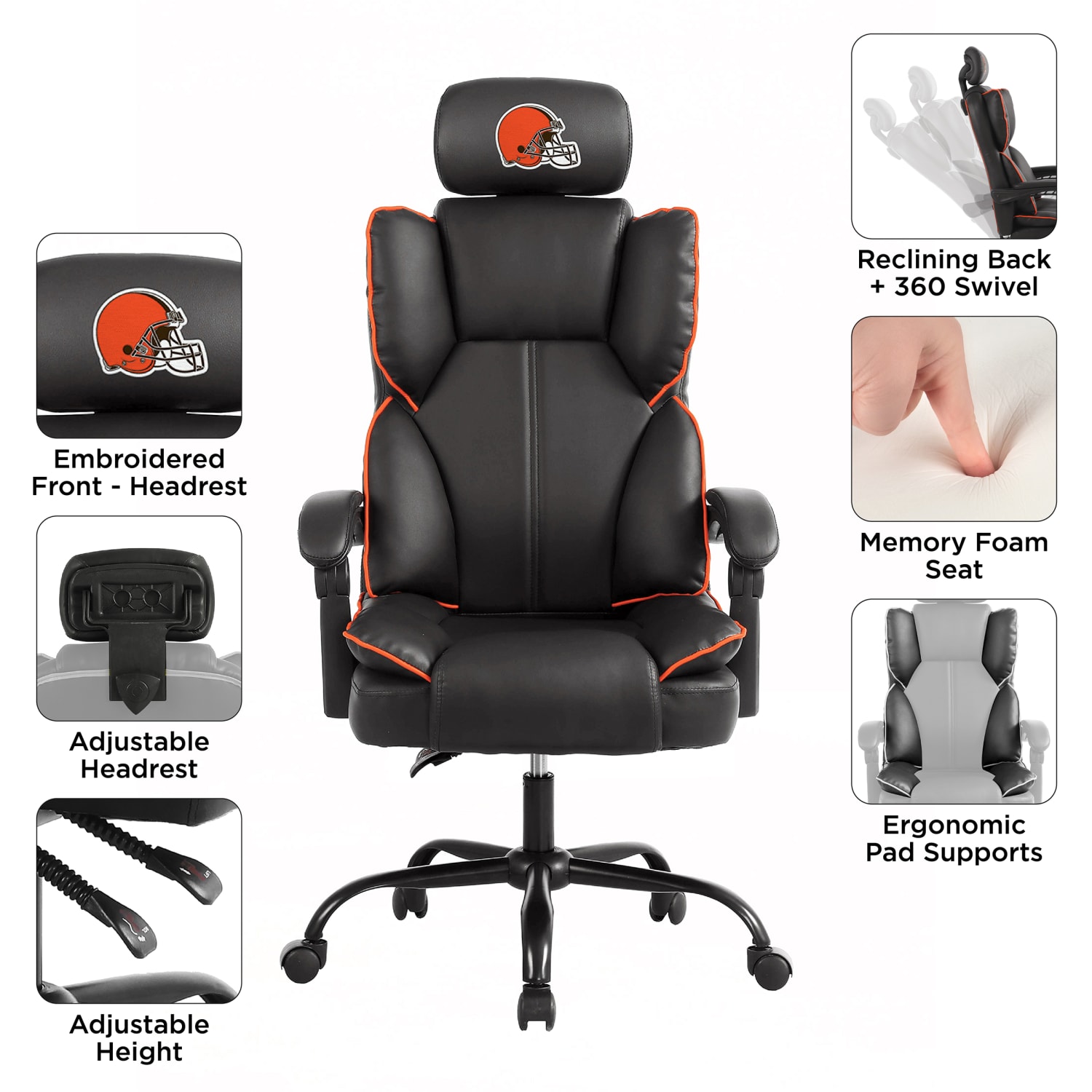 Imperial NFL Champ Ergonomic Faux Leather Computer Gaming Chair Cleveland Browns PopularChairscom