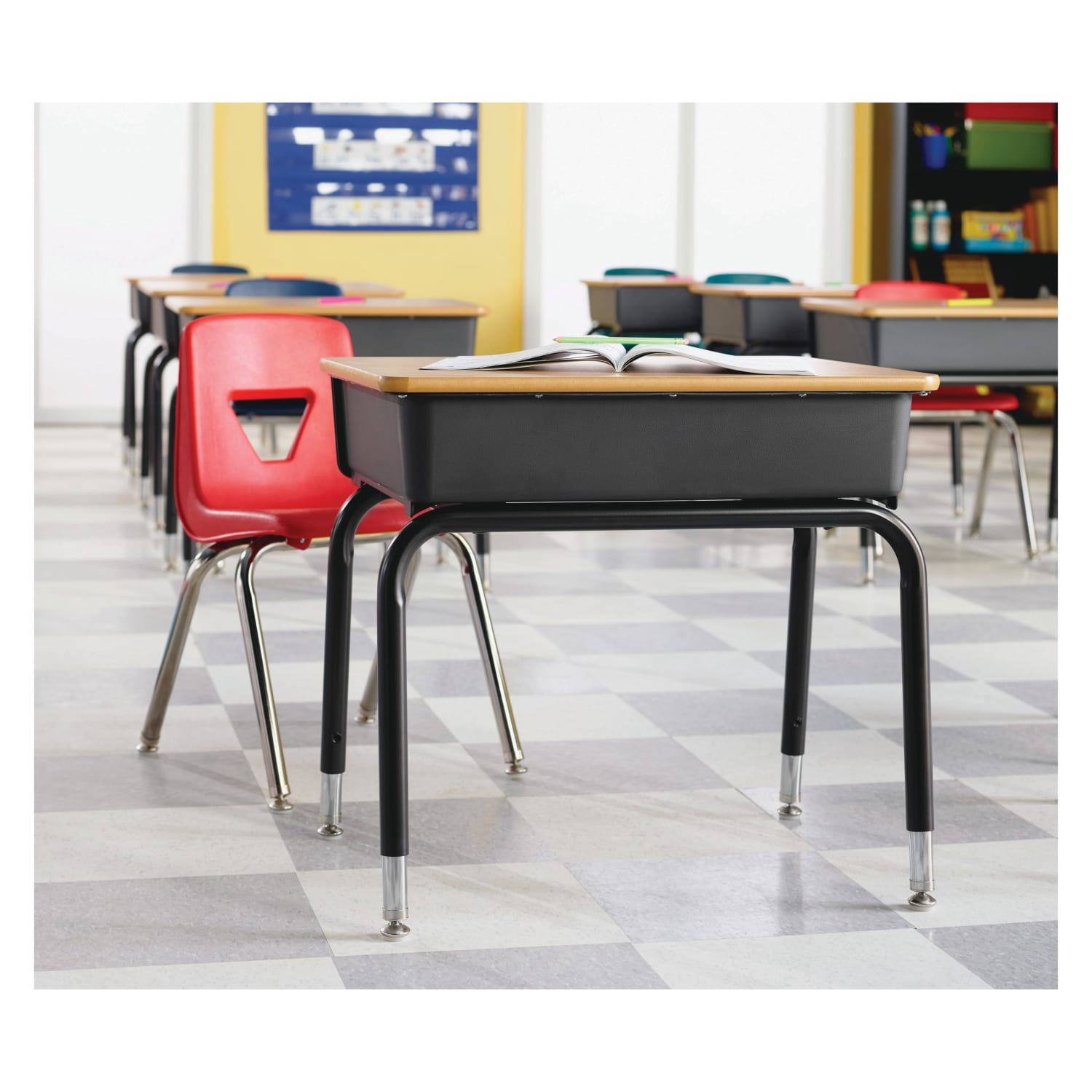 Lorell Classroom Student Plastic Seat, Plastic Back Stacking Chair, 15 7/8in Seat Width, Black Seat/Silver Frame, Quantity: 4 - Image 5