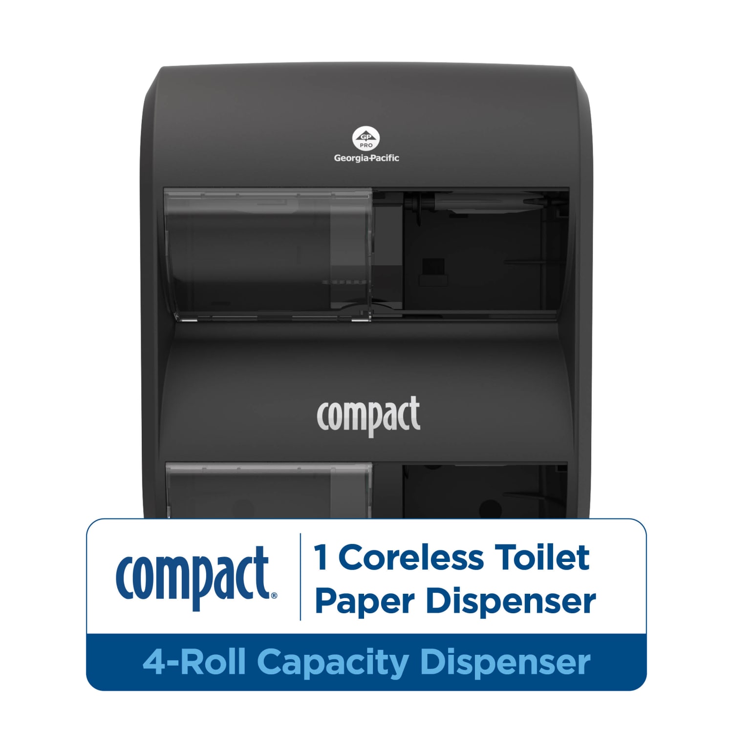 Compact Quad Plus by GP PRO 4-Roll Coreless High-Capacity Toilet Paper Dispenser, Black - Image 3