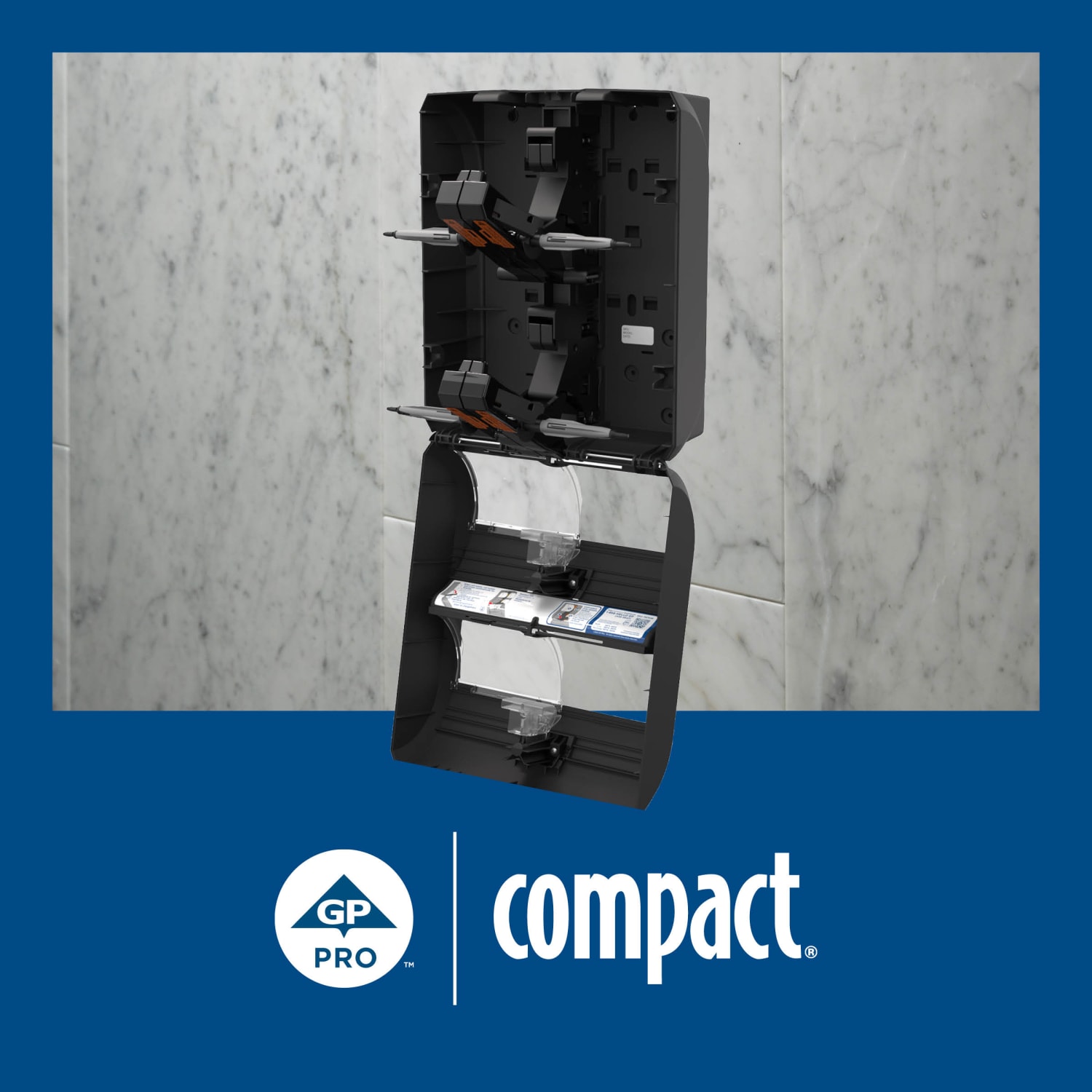 Compact Quad Plus by GP PRO 4-Roll Coreless High-Capacity Toilet Paper Dispenser, Black - Image 4